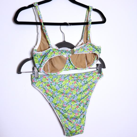YELLOW THE LABEL Knox Lace Trim Two Piece Bikini Floral Palasides Women's L - Picture 4 of 13